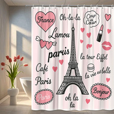 Cute Pink Paris Eiffel Tower Shower Curtain for Bathroom Decor