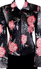 ST.JOHN Women's Red Black Metallic Sequins Studs Shimmer Jacket Sz 8