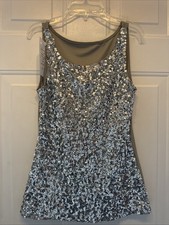 Sparkling Silver Sequin Cami Tank Top Women's M Dazzling Party Evening Wear