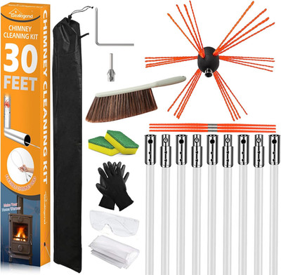 30 Feet Chimney Sweep Kit Chimney Brush, Chimney Cleaning Kit and Rotary Chimney