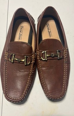 David Stone Brown Leather Loafers with Metal Bit Detail