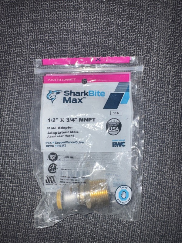 SharkBite Max UR116A 1/2" x 3/4" MNPT Push-to-Connect Brass Adapter (3-3)
