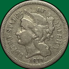 1879 Three Cent Nickel Fine F Coin #29833