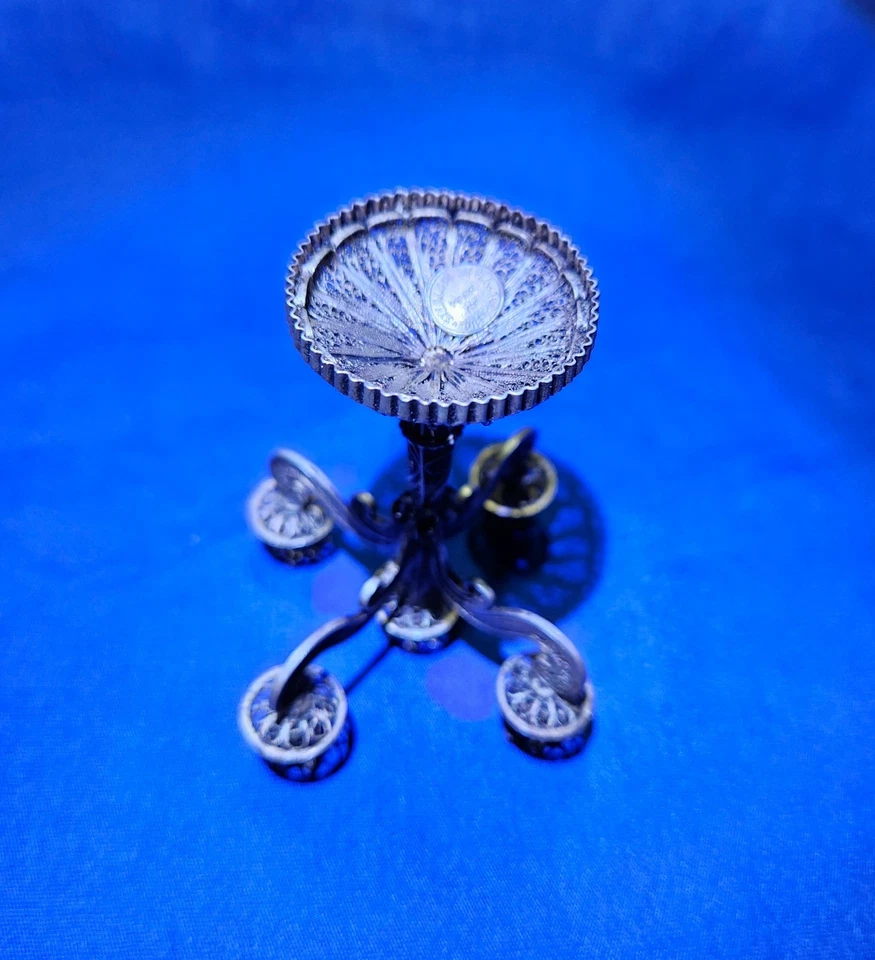 ВИНТАЖНЫЙ ИЗ ЧИСТОГО СЕРЕБРА 5 КАНДЕЛЯБР 3 «ВЫСОКИЙ 30G НАТУРАЛЬНАЯ ПАТИНА сделано в Португалии - Изображение 4 из 4