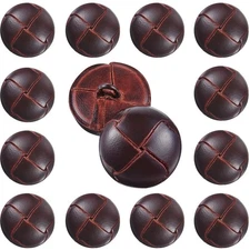 12 Pcs Brown 25 mm Genuine Leather Cover Buttons Football Buttons with Shank ...