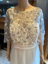 Light Gold Beads Lace Tulle Short Sleeve Wedding Gown Bridal Dress Plus Size 24W