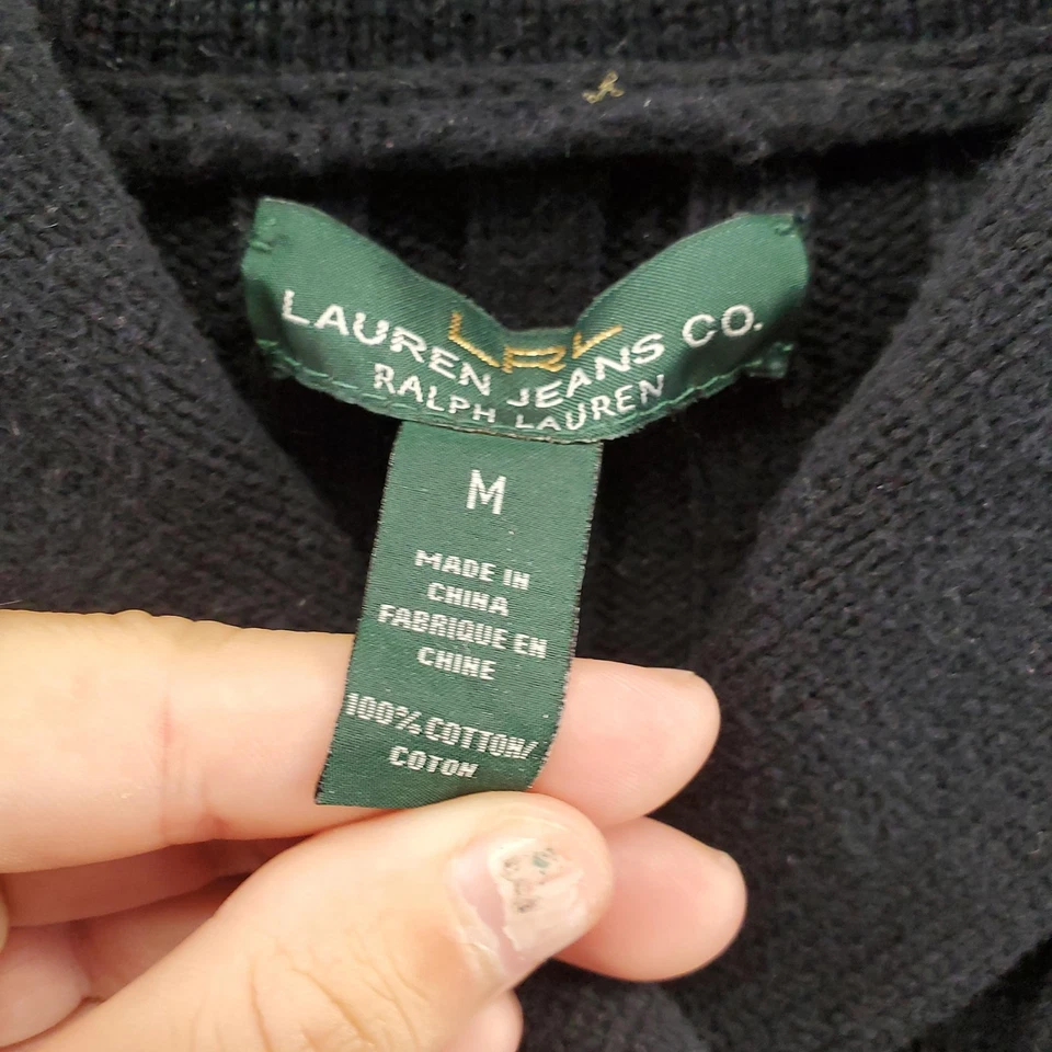 Lauren Jeans Co Ralph Lauren Sweater Womens Medium Black Shawl Collar Ribbed - Image 2 of 4