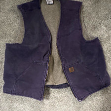 Carhartt Men  s eggplant Zip Front Lined Work Vest Logo XL Regular V-Neck