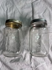 Vintage Ball Self Sealing Wide Mouth Mason Jars Quart Lot of 2 Mold #19 Lids