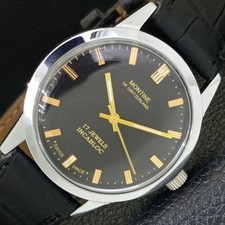 VINTAGE MONTINE HAND-WINDING SWISS MENS REFURBISHED BLACK DIAL WATCH a441063-2