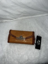 M. C. Marc Chantal Wallet Womens Leather Crocodile Silver Heart Soft Classic NWT