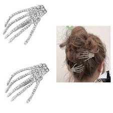 Halloween Skeleton Hands Hair Clips for Women Girls Rhinestone Skull Hair Cli...