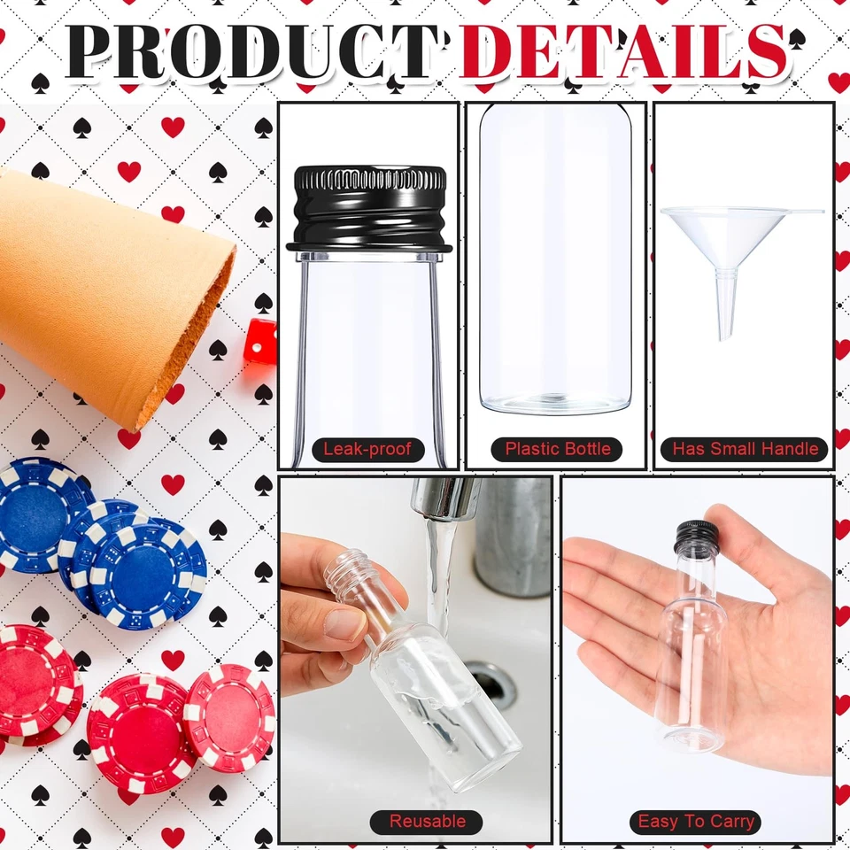 Paquete de 60 mini botellas de licor de casino decoraciones de fiesta de póker de plástico de 1,7 oz... Foto 3 de 4
