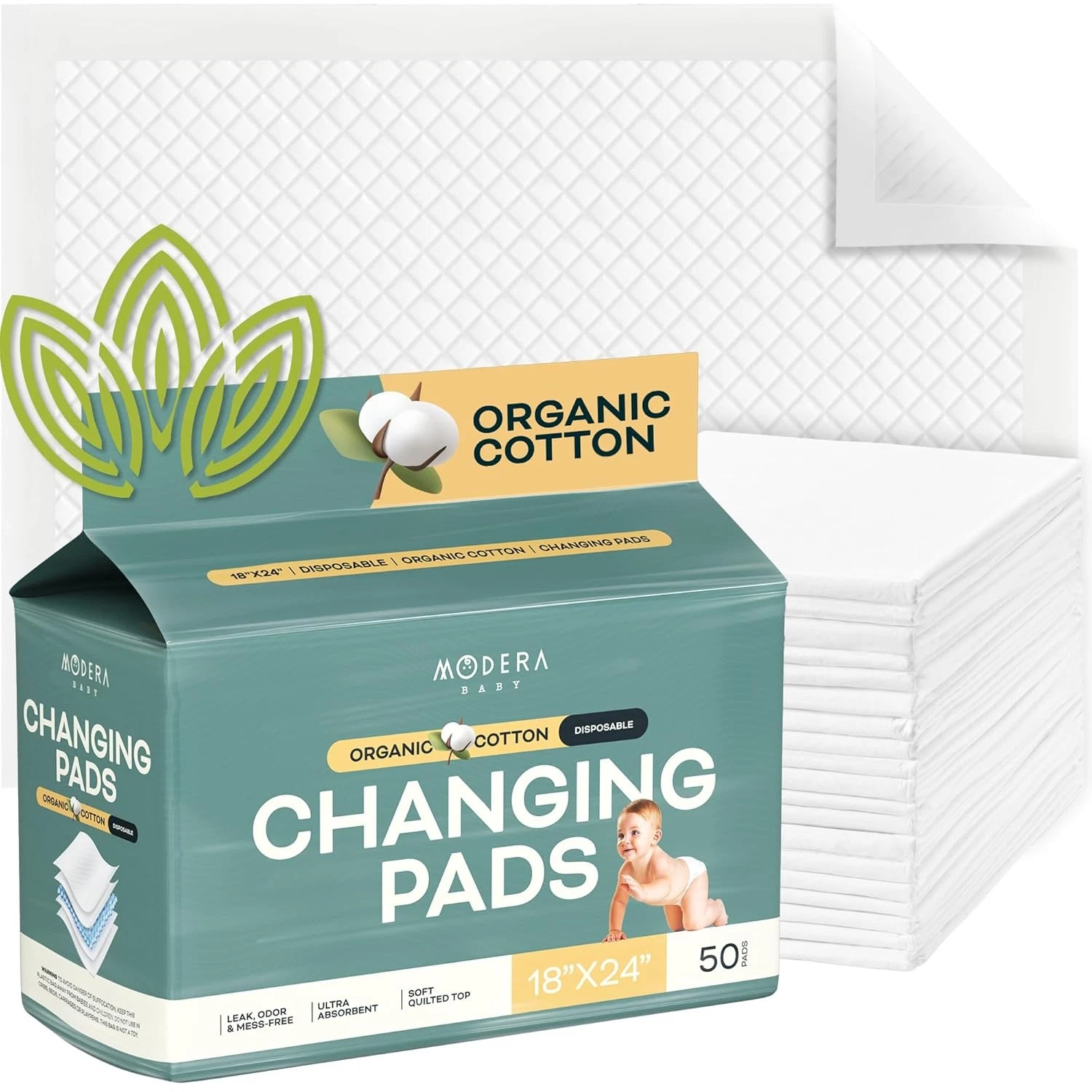 Organic Cotton Disposable Changing Pad Liners Large 18x24 Hypoallergenic Ultra