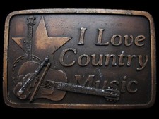 KJ17148 VINTAGE 1970s  I LOVE COUNTRY MUSIC  GUITAR, BANJO  FIDDLE BUCKLE
