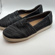 TOMS Toms Women Avalon Slip On Flats Charcoal Black Weave Espadrille 10 Comfy