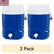 2 Pack 2 Gal Insulated Sports Beverage Dispenser Jug W/ Hooks Easy Pour Plastic
