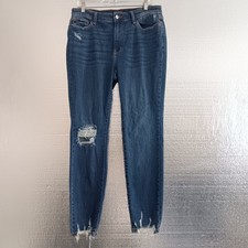 Judy Blue Relaxed Fit Jeans Womens 13/31 Dark Wash Distressed Frayed Hem