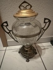Große Bowle Jugendstil Gefäß geschliffener Glaseinsat Silber Glas Vintage 