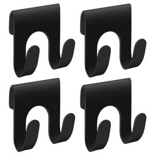 4Pcs Black Shower Caddy, Metal Shelf Basket Rack with Double Hooks for Loofah