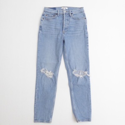 RE/DONE  90s High Rise Ankle Crop Jeans Light Blue Destroyed High Rise Skinny 27