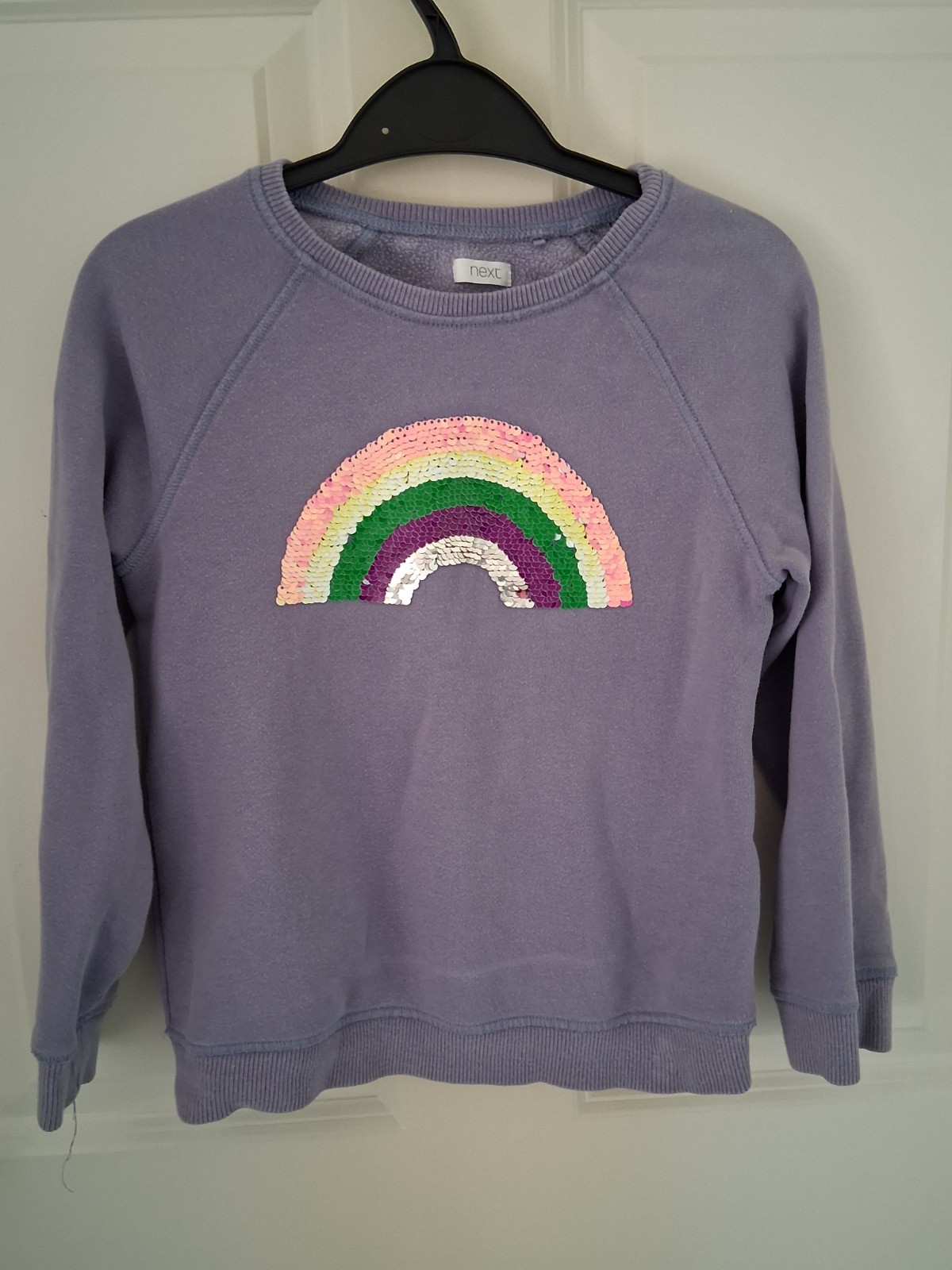 NEXT Girls Mauve Sweatshirt with Sequin Rainbow Age 7 Years image 2