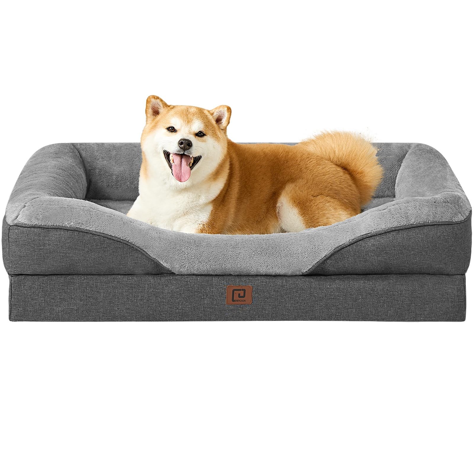 Memory Foam Orthopedic Dog Bed for Large Dogs with Bolster Sides and Waterproof Cover