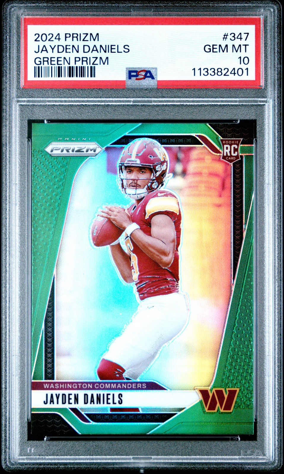 2024 PANINI PRIZM GREEN PRIZM #347 JAYDEN DANIELS ROOKIE RC PSA 10