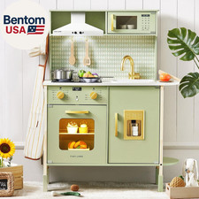 Play Kitchen for Kids, Wooden Farmhouse Kitchen Playset Chef Pretend Play Set fo