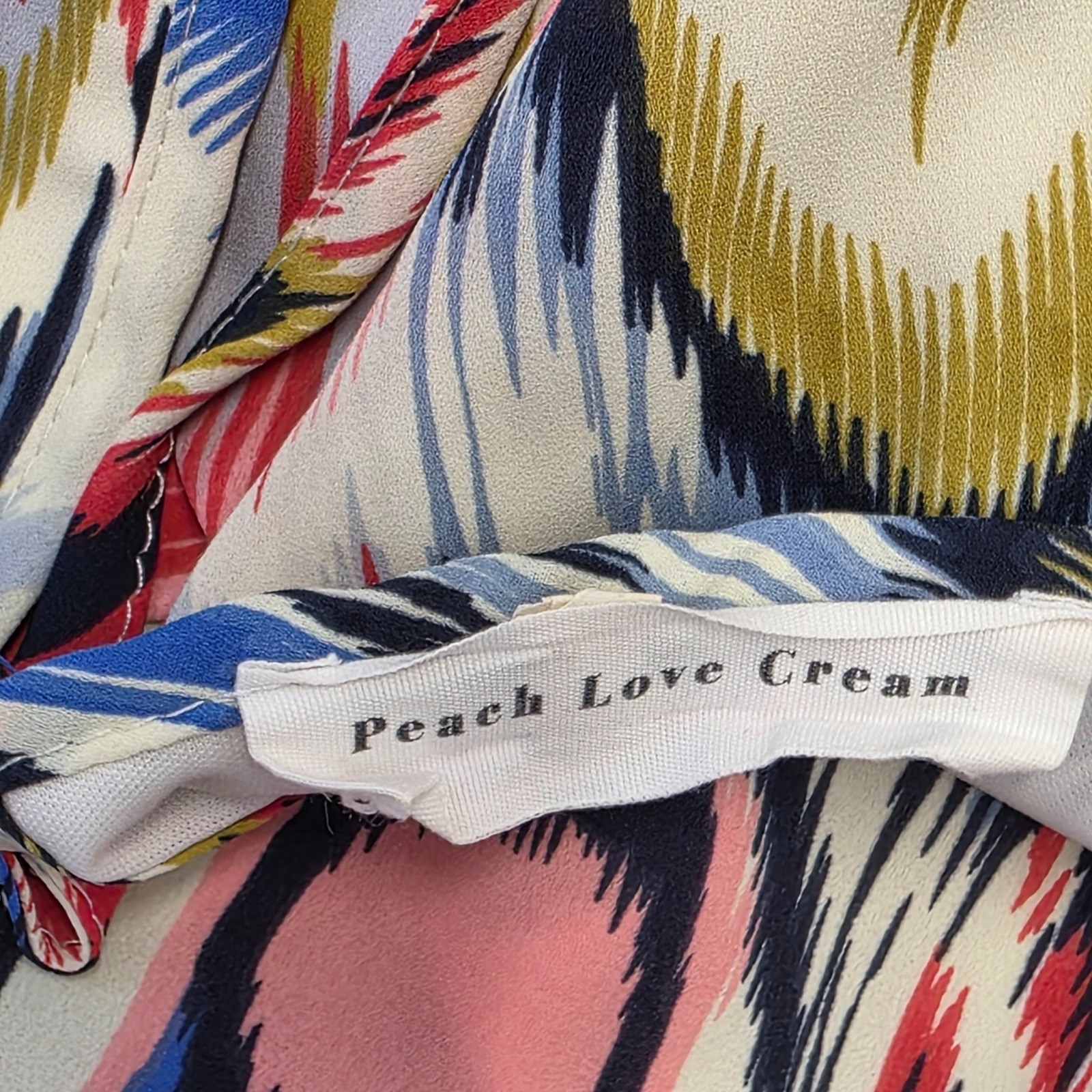 Peach Love Cream Womens Small Sleeveless Shift Dress Ikat Pattern USA Made image 4