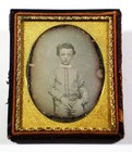 1850s Antique DAGUERREOTYPE Photo CUTE SEATED YOUNG BOY Ninth Plate Child Cased