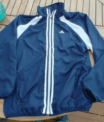 adidas mens windbreaker jacket sz-small blue with white- light n