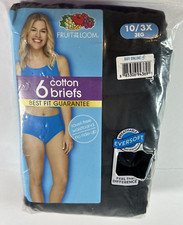 New Fruit Of The Loom Black Cotton Briefs Panties Size 10 3x Women 6 Pk FastShip