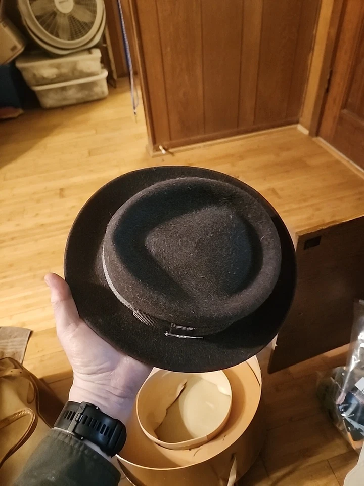 Vintage Stetson Brown Wool Fedora Hat The Gun Club Size 7 Royal De Luxe w/ Box - Image 3 of 4