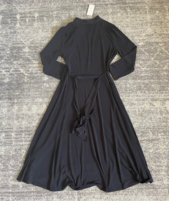 dress charter club Charter Club Womens S Dress Black 3/4 Sleeve V-Neck Tie NWT P1