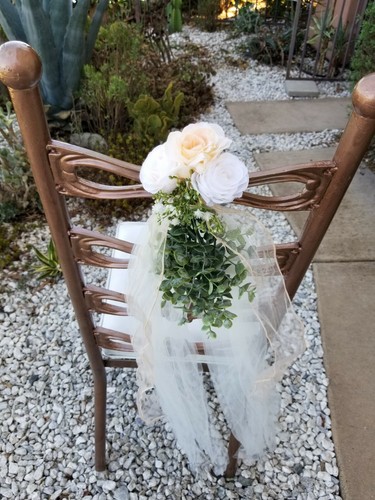 Wedding Chair/Pew Decor ivory tulle satin bow art. eucalyptus & flowers - Picture 6 of 6