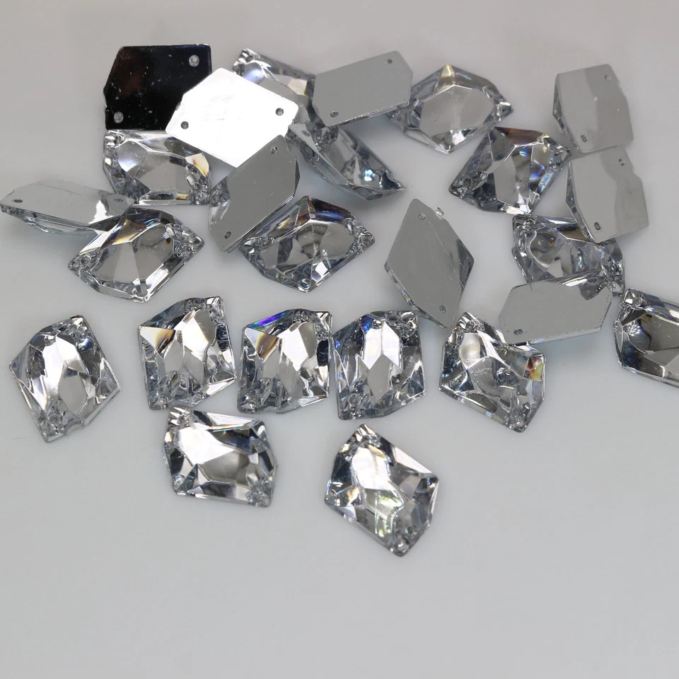 100 Clear Flatback Acrylic Irregular Rhinestone Button 13X18mm Sew on beads - Image 3 of 4