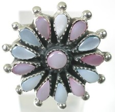 Pink Blue Mother of Pearl Sterling Silver Ring size 7 1/2