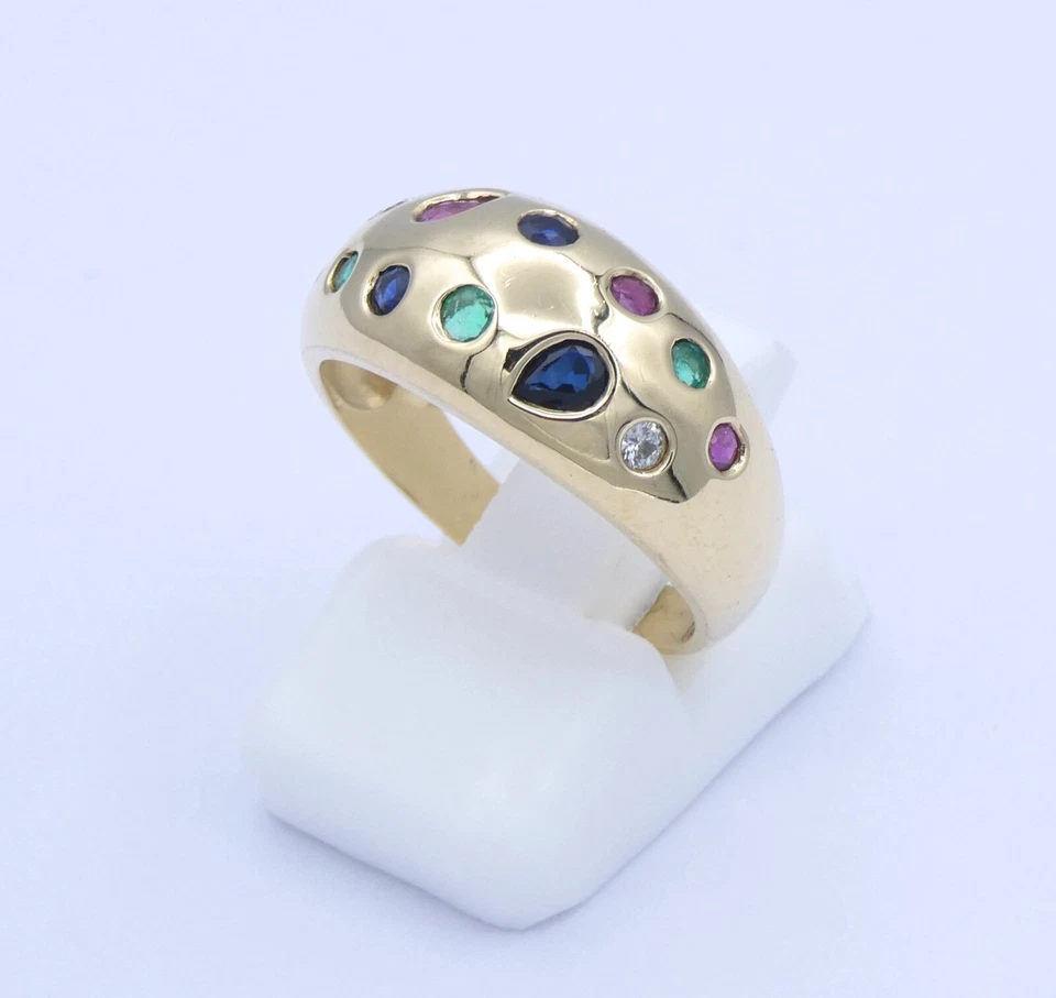 Damenring mit verschiedenen Edelsteinen / 750er -18K Gelbgold - 53 (16,8 mm Ø) - Bild 2 von 4