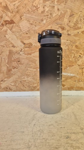 1L Water Bottle with Straw,Plastic Drinks Bottle with Time Markings black-white - Picture 5 of 9