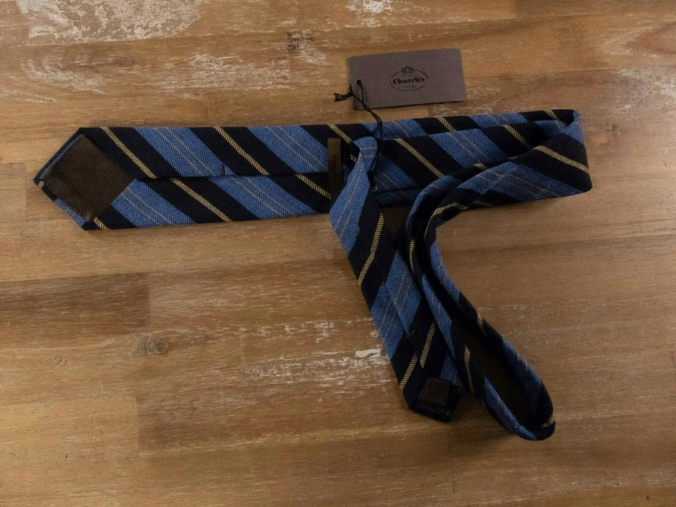 CHURCH'S of England Corbata Lana Rayas Azul Auténtico Nuevo Con Etiquetas Diseñador Foto 2 de 4