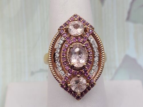 Designer Sterling Silver 925 Rose Quartz White/Pink Accents RGP Ring 7.75/8