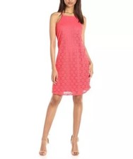 $89 Nine West A-Line Crochet-Lace Dress Fire Glow Pink Size 14 NEW