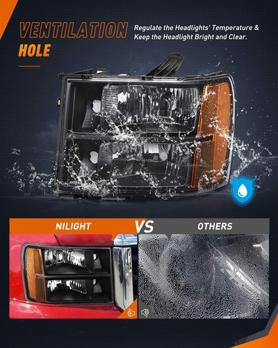 Headlights Assembly for 2007-2013 Sierra 1500 & 2008-2014 Sierra 2500 HD/3500 HD - Picture 2 of 7