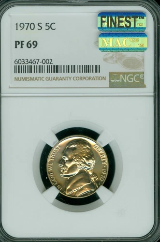 1970 S JEFFERSON NICKEL NGC PF69 PQ MAC FINEST MAC SPOTLESS  *