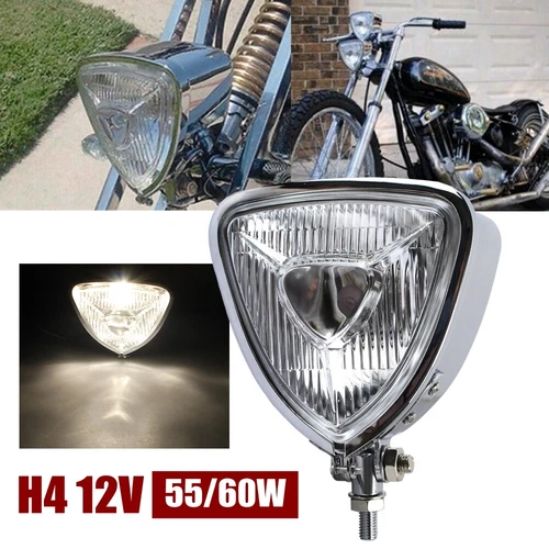 For Harley Chopper Bobber Cafe Racer Motorcycle Triangle Headlight H4 Head Lamp
