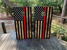 WATERPROOF  FADEPROOF Cornhole Board Wraps / Distressed Thin Red Line USA Flag