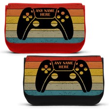 Retro Rainbow PS5 Controller Personalised Name Pencil Case School Bag Gamer Gift