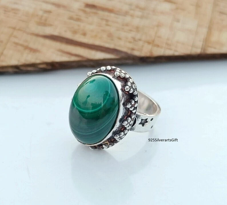Anel de malaquita, anel feito à mão de prata esterlina 925, anel de grife todos os tamanhos R332 - Imagem 4 de 4