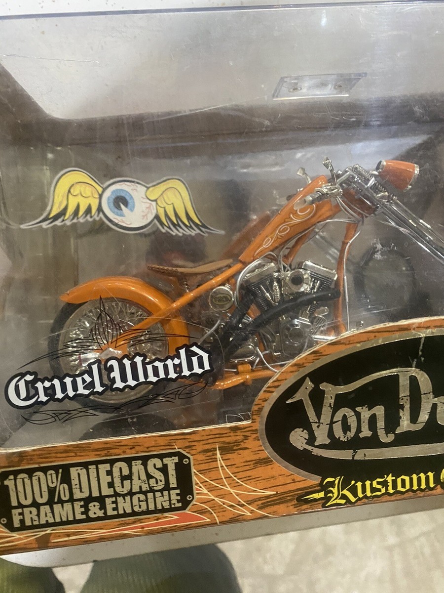 Jada Toys Von Dutch Kustom Cycles CRUEL WORLD 100% DIE-CAST ORANGE